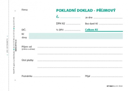 Pokladní doklad - příjmový, A6,samopropis, 100 listů