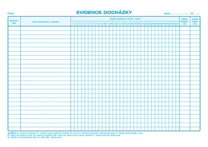 Evidence docházky, A4, volné listy