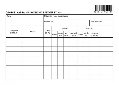 Osobní karta na svěřené předměty A5