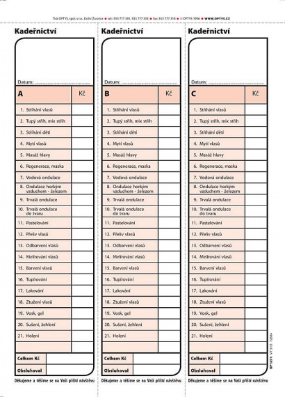 Kadeřnický blok A5, karbonová vrstva, 100 listů