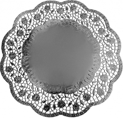 Dekorativní krajky kulaté, stříbrné, pr.32 cm, 4 ks