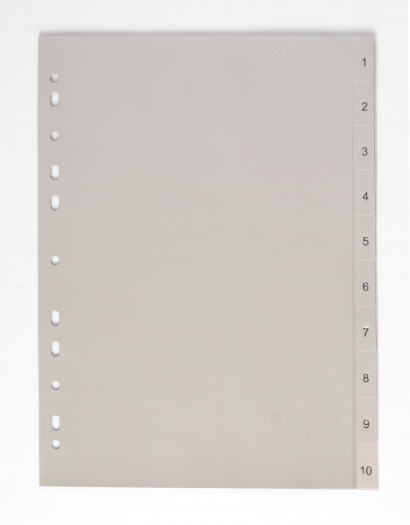 Plastový rozlišovač číselný A4, šedý 1-10