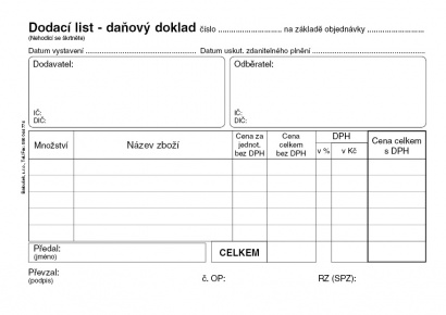 Dodací list-daňový doklad A6 samopropis,50 listů