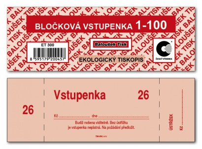 Bločková vstupenka 1-100 čísel,1 blok