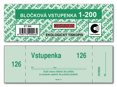 Bločková vstupenka 1-200 čísel,1 blok