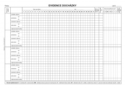 Evidence docházky A4,1 blok 10 listů