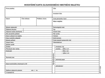 Inventární karta dlouhodobého hmotného majetku A5