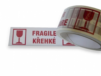 Balící páska s potiskem Fragile - křehké  48 mm x 66 m.