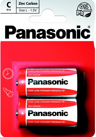 Red Zinc Panasonic monočlánky malé C/R14 2 ks