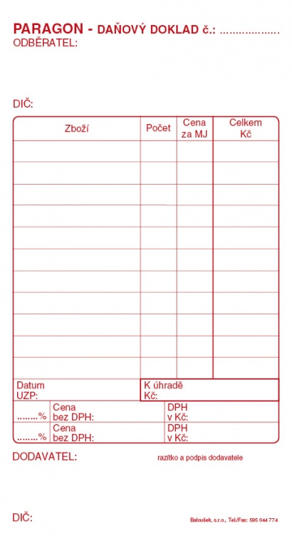 Paragon daňový doklad A6 samopropis,50 listů