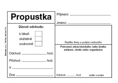 Propustka A7,50 listů